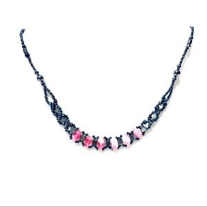Hematite & Pink Stone Beaded Necklace